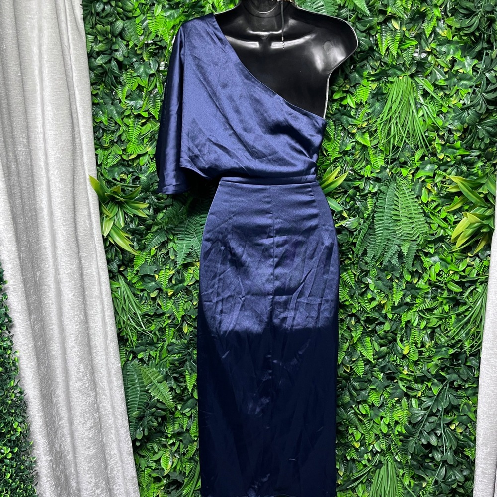 CUPSHE Dress Medium Navy Blue One Shoulder Ruched Midi Cocktail Party 3302‎ - Picture 9 of 11